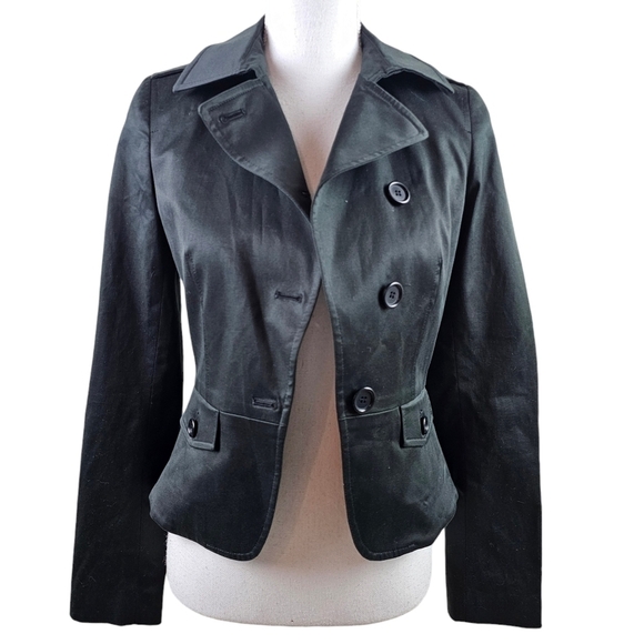 THEORY Black Cotton Fitted Peplum Blazer Jacket in 2 - Picture 1 of 8